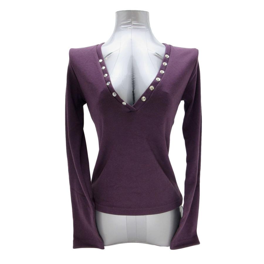 カットソー レディース Vネック 長袖 在庫処分 襟ぐりが深い 飾り