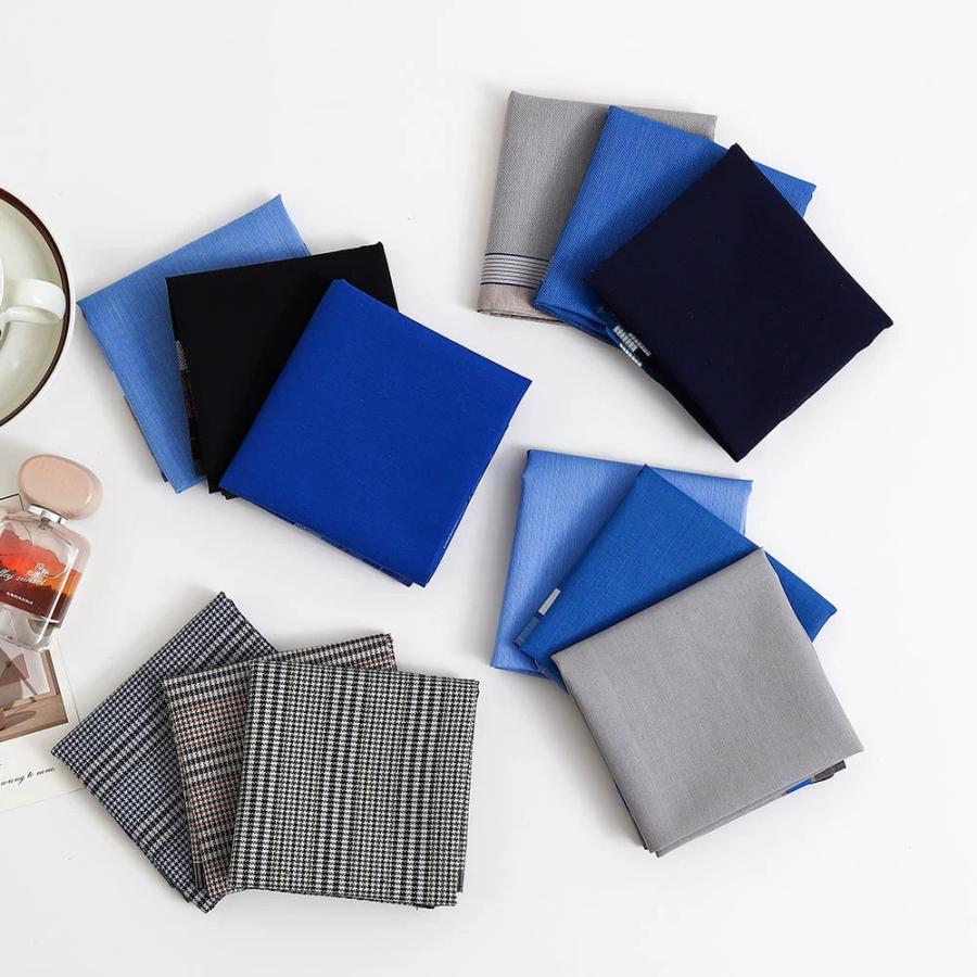 ハンカチ メンズ 3枚組 綿100% ビジネス 無地 ボーダー柄 チェック柄