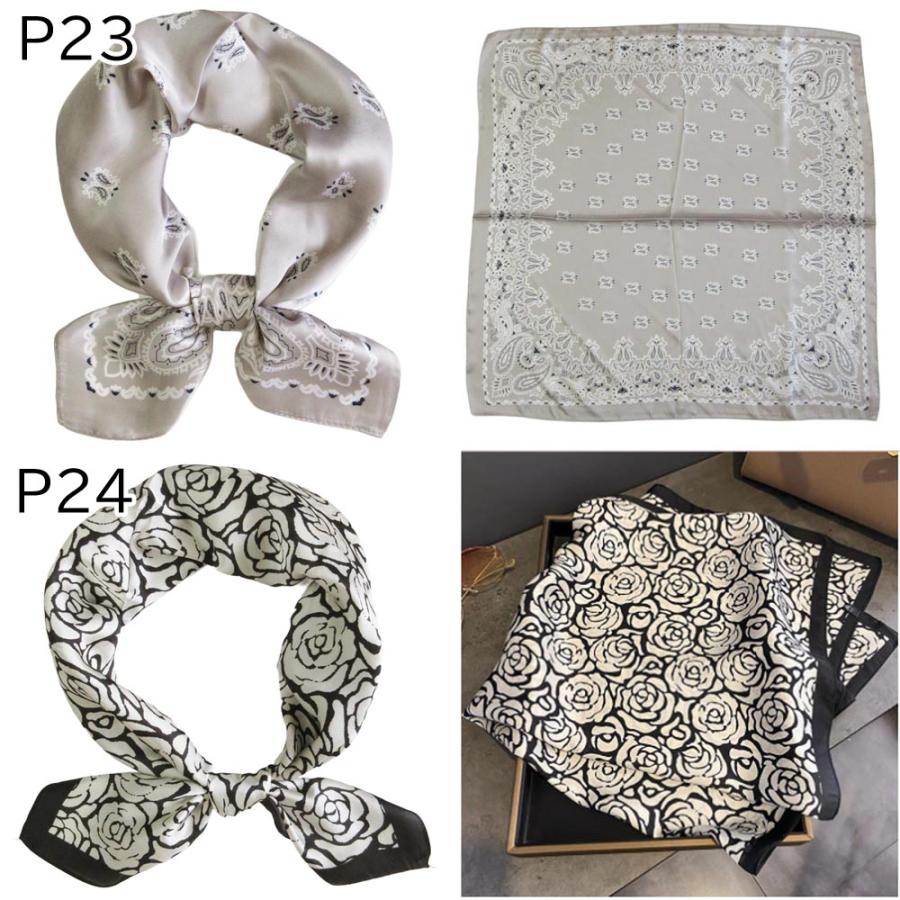 スカーフ 70×70cm シルク調 レディース 正方形 薄地 花柄 無地