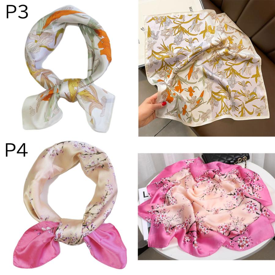 スカーフ 70×70cm シルク調 レディース 正方形 薄地 花柄 無地