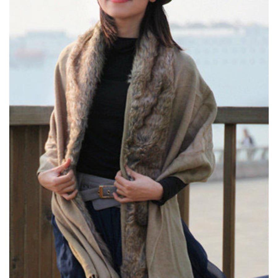 ストール 大判 ファー付きマフラー レディース 振袖 着物 初詣 成人式