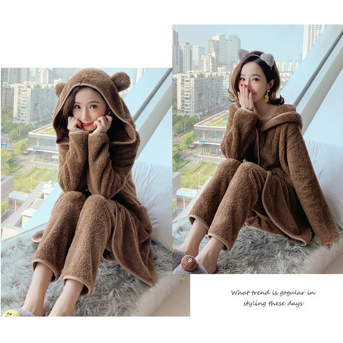 レディース パジャマ もこもこ ルームウェア 可愛いくま耳付きフード