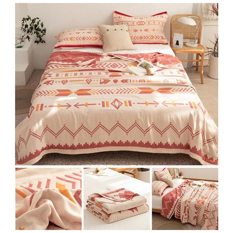 ガーゼケット シングル 綿4重ガーゼ ボヘミアン風 タオルケット 夏掛け