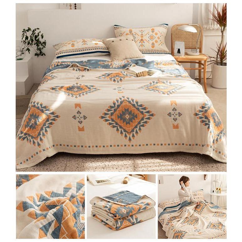 ガーゼケット シングル 綿4重ガーゼ ボヘミアン風 タオルケット 夏掛け