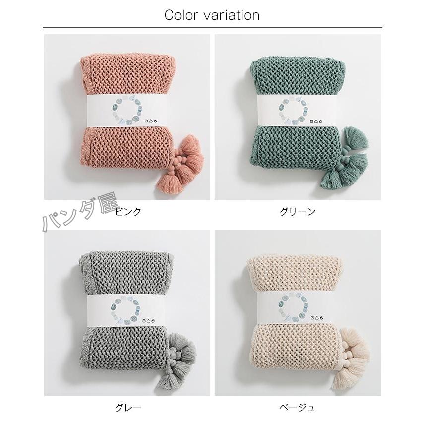 ベージュ編み込みブランケット フリンジ付き タッセル フリンジ付き ニットブランケット 膝掛け 大判 | Petit
