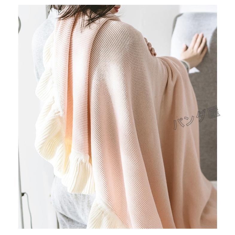 ケット フリル ブランケット マルチカバー 綿 ニット かわいい