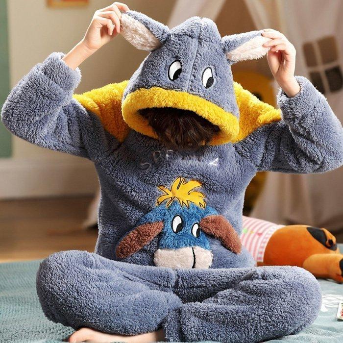 冬新作 キッズ もこもこ ロバ 着ぐるみ パジャマ ルームウェア 上下セット 暖かい 低廉 Pajamas 子供用 部屋着 フード付き パーカー Winter Donkey Kids 039