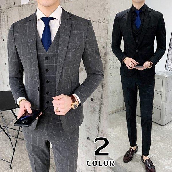 公式 卒業式 スリーピーススーツ チェック柄 メンズ スリムスーツ フ 卒業式 スリーピーススーツ チェック柄 メンズ スリムスーツ フォーマルスーツ 紳士服 卒業式 カジュアルスーツ ビジネススーツ
