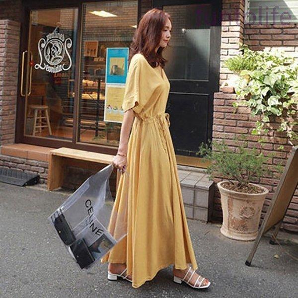 人気ブランドを リネンマキシ丈ワンピース半袖ｖネック大人きれいめロングレディ リネンマキシ丈ワンピース半袖ｖネック大人きれいめロングレディースリゾート ワンピフレア白黄色30代40代50代春夏 ワンピース チュニック Sergiopizarro Com Co