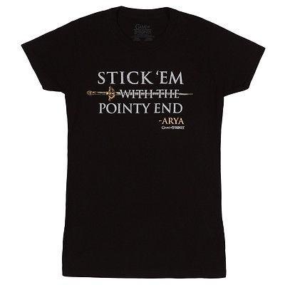 ブランド正規品 アメリカ人気キャラクター Tシャツ ゲームオブスローンズ Game Of Thrones The Pointy End Arya Licensed Women S Junior T Shirt Black 送料無料 割引 Www Superavila Com