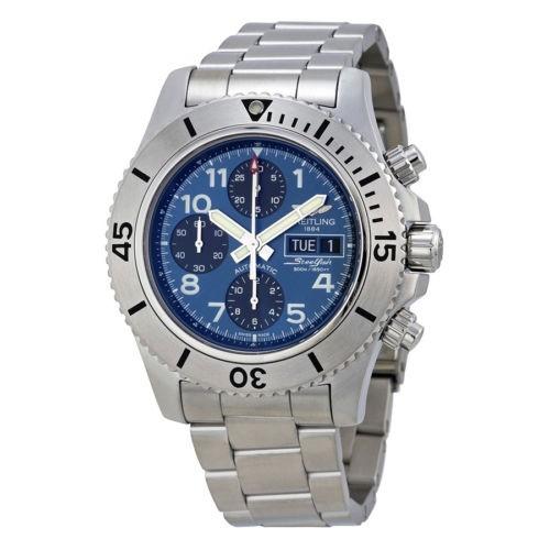 【信頼】 ブルー クロノグラフ スーパーオーシャン Breitling ブライトリング 腕時計 ダイヤル 腕時計 メンズ スチール ステンレス 腕時計
