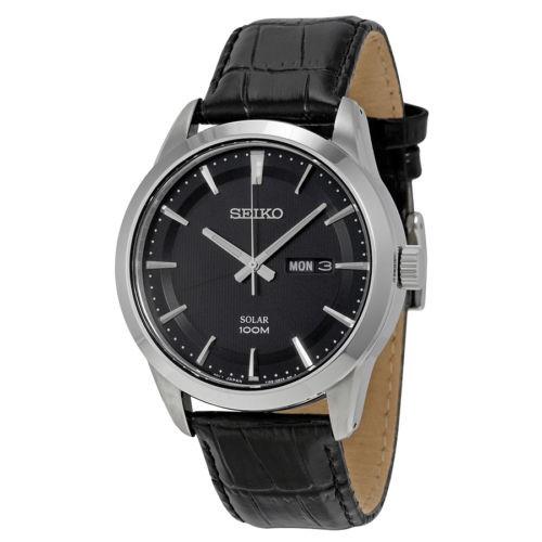 素晴らしい価格 腕時計 セイコー Seiko ソーラー ブラック ダイヤル ブラック レザー メンズ 腕時計 SNE363P2 腕時計