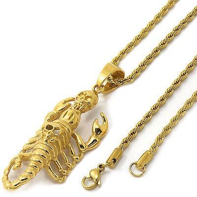 低価格で大人気の チェーン ネックレス アメリカン ジュエリー ヒップホップ Stainless Steel Gold Plated Scorpion Skull Pendant 3mm 24" Rope Necklace Chain ネックレスチェーン