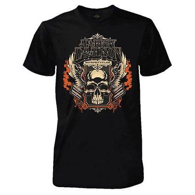 品揃え豊富で メンズ Black Solid T-Shirt, Tall Sleeve Short Pipes Skull Mens Harley-Davidson ハーレーダビッドソン Tシャツ ウェア その他トップス
