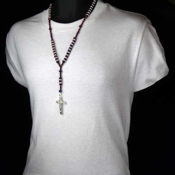 2022人気新作 ヒップホップ ジュエリー アメリカン ネックレス チェーン Hip Chain Necklace Religious Cross Jesus Rosary Cz Silver Bead PURPLE 6mm Hop ネックレスチェーン