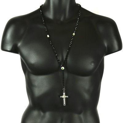 福袋 チェーン ネックレス Necklace Cross Jesus w/ Rosary Judas St Beaded Crystal BLACK 8mm Hop Hip Mens ヒップホップ ジュエリー アメリカン ネックレスチェーン