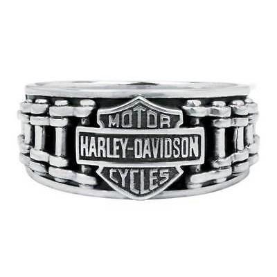 種類豊富な品揃え Harley-Davidson ハーレーダビッドソン リング Men's HDR0260 Silver Sterling Ring, Chain Bike Shield & Bar 指輪