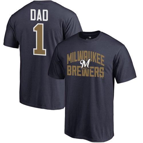 【激安】 全米 USA アメリカ 野球 MLB ベースボール ブランディッド ファナティックス Milwaukee Tシャツ Dad #1 ネイビー Brewers その他野球ウエア