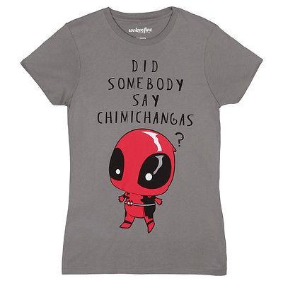 販売直営店 アメリカ人気キャラクター Tシャツ デッドプール Deadpool Chibi Chimichangas Marvel Comics Licensed Women S Junior T Shirt Gray 大阪スペシャル Www Superavila Com