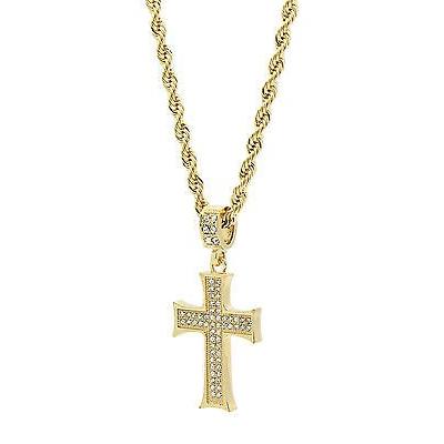新版 チェーン ネックレス アメリカン ジュエリー ヒップホップ Mens 14k Gold Plated Cz Curved Cross Pendant Hip-Hop 24" Rope Necklace Chain ネックレスチェーン