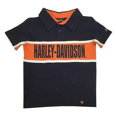 キッズ ウェア ボーイズ トップス ハーレーダビッドソン Harley-Davidson Little Boys Embroidered H-D Polo Striped Shirt, Black 1080561 Tシャツ