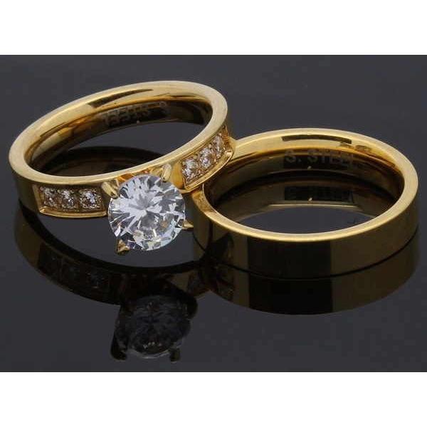 リング アメリカン ジュエリー ヒップホップ 14K Gold Plated Beautiful Plain Bridal Engagement Big CZ Rings Band Sizes 6-10