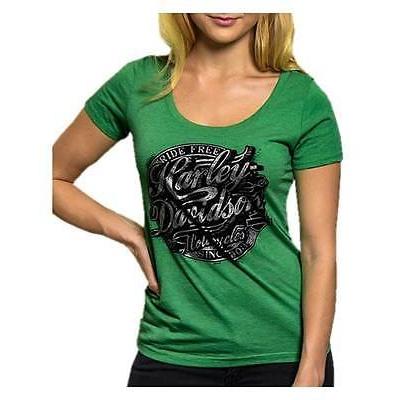 最新情報 レディース ウェア Tシャツ ハーレーダビッドソン Harley Davidson Womens Lucky Day Foiled Scoop Neck Short Sleeve Tee Envy Green 初売りセール Mercurytechnologies Mn Com