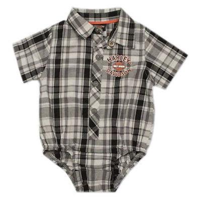 特別価格 オールインワン 3060795 Creeper Shop Infant Woven Sleeve Short Plaid Boys' Baby Harley-Davidson ハーレーダビッドソン ロンパース、カバーオール