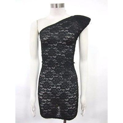 高質で安価 レディース ドレス ワンピース ブライアンリッテンバーグ 355 Brian Lichtenberg Sexy ブラック ワン Shoulder Sheer Lace ドレス Sz ミディアム E パンダストア 通販 Yahoo ショッピング 格安即決 Clinilab Net