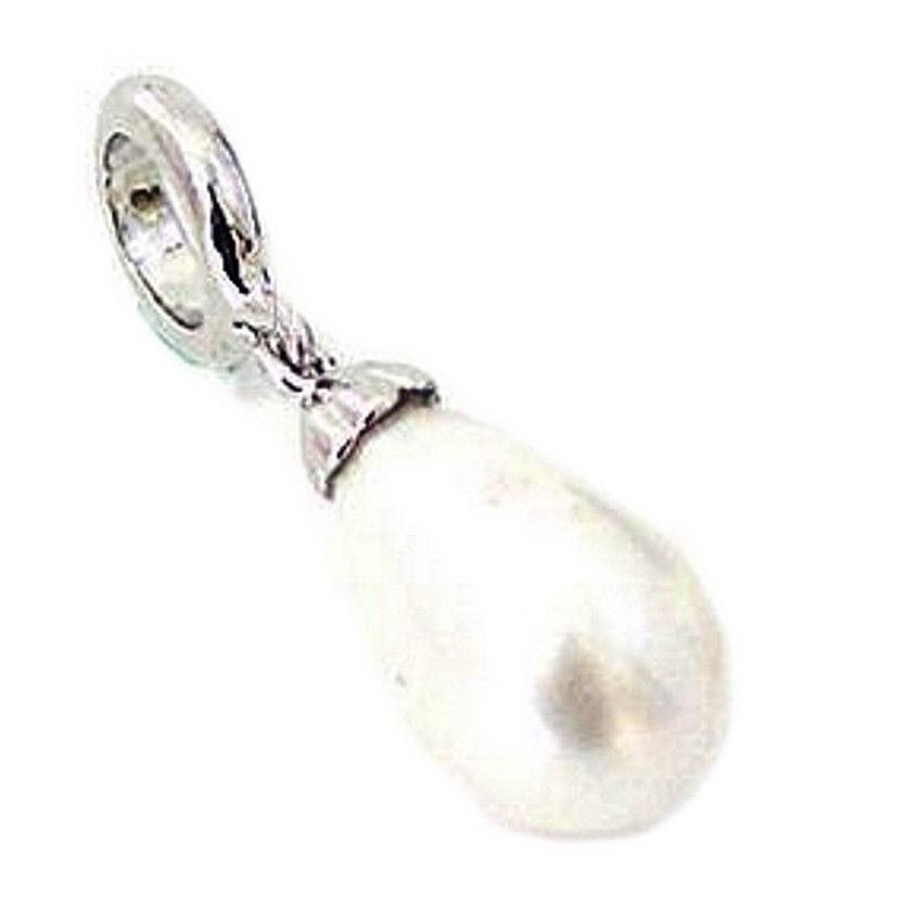*{Silver With Pearl Teardrop Dangle Charm For Endless Story Bracelet 