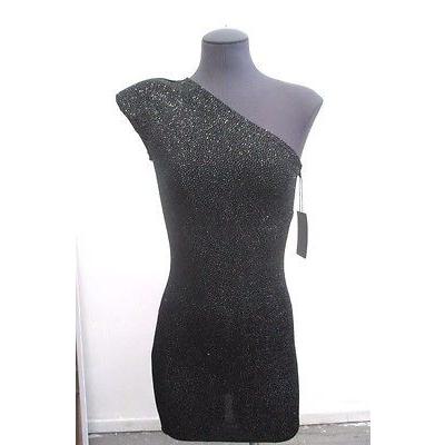 当日出荷 レディース ドレス ワンピース ブライアンリッテンバーグ Brian Lichtenberg グリッター ダイヤモンド ブラック ワン Shoulder ドレス サイズ ミディアム 値引きする Skylanceronline Com