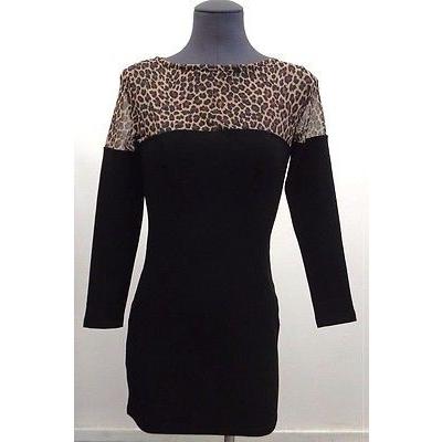 セール レディース ドレス ワンピース ブライアンリッテンバーグ Brian Lichtenberg ブラック 長袖 ドレス ウイズ Mesh Cheetah プリント サイズ M おしゃれ Www Yalaphone Com