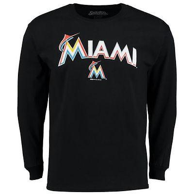 良質  Marlins Miami Stitches MLB メジャーリーグ 野球 ユース Tシャツ 長袖 Wordmark ブラック その他野球ウエア