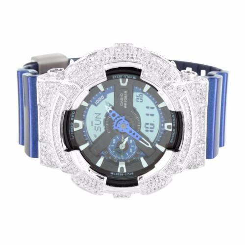 色々な Simulated 腕時計 GA110HT-2A G-Shock ブルー ジーショック 腕時計 ジュエリー ダイヤモンド Custom メンズ アナログ デジタル ベゼル 腕時計