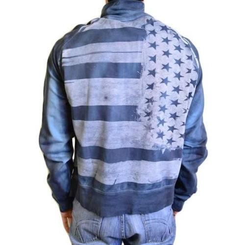 【メーカー公式ショップ】 ロックスター セーターROCKSTAR SUSHI メンズ ジップ COLLAR セーター USA FLAG VF027 ブルー L/S スモール ニット、セーター
