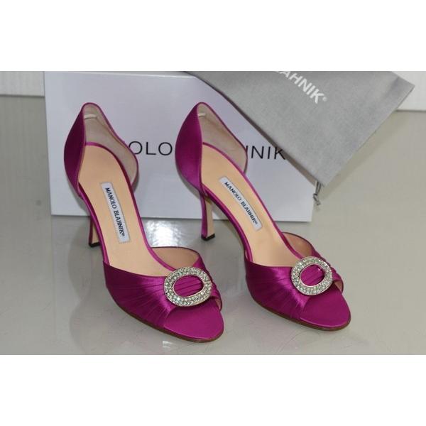 ハイヒール マノロブラニク Manolo Blahnik Sedaraby 90 Pink Magenta Satin Jeweled Shoes Wedding 39 Sesapreunion Re
