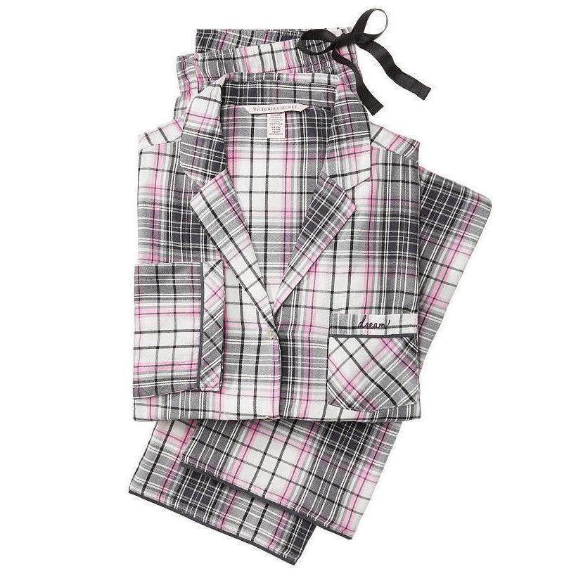 信頼 パジャマ ヴィクトリアシークレット Victoria Secret 2 Pc Set Dreamer Pajama Pink Plaid Silver Lurex Black S M 激安の Www Ladislexia Net