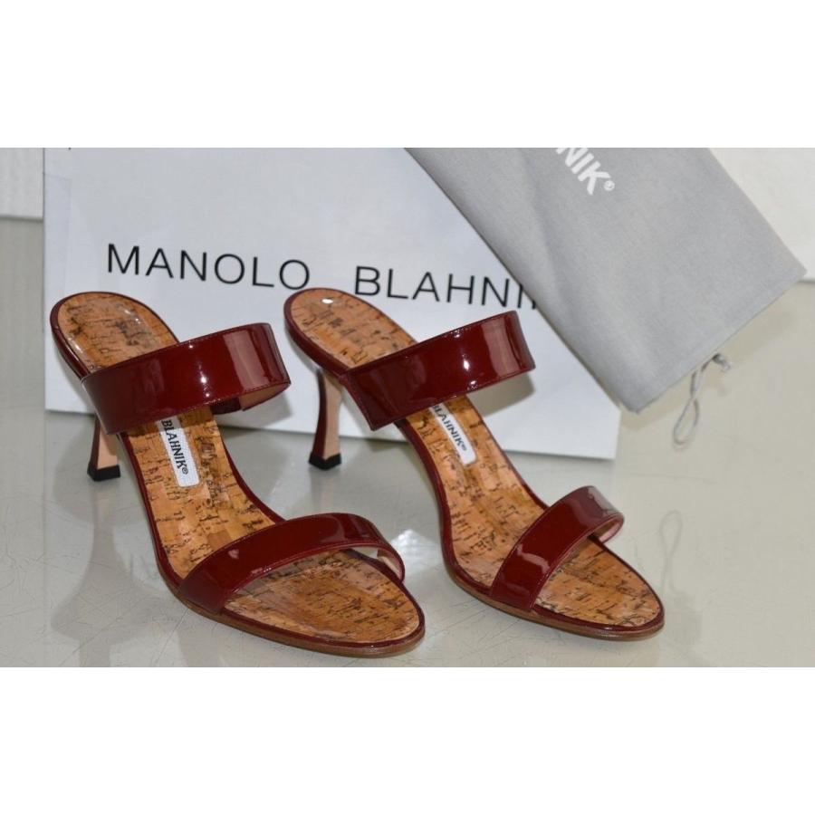 ハイヒール マノロブラニク Manolo Blahnik Angufac 70 Dark Red Patent Leather Cork Sandals Shoes 38 5 Pymr Go Th