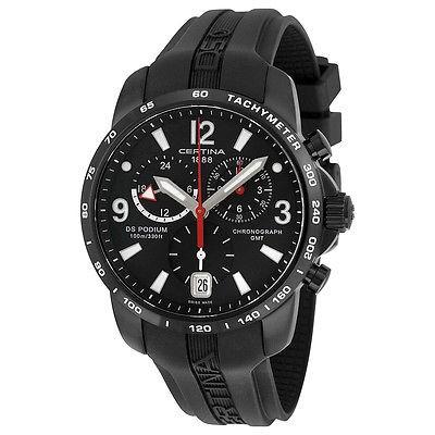 品質満点 サーチナ 腕時計 Certina DS Podium GMT ブラック ダイヤル ブラック ラバー メンズ クォーツ 腕時計 C0016391705700 腕時計