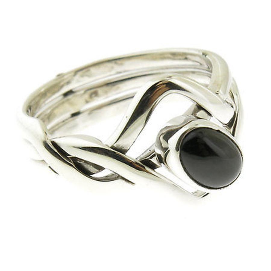 全商品オープニング価格! リング アンブランディッド Handmade Polished .925 Sterling Silver 3 Part Black Onyx Puzzle Ring (Mexico), 新冠郡 c564a37b