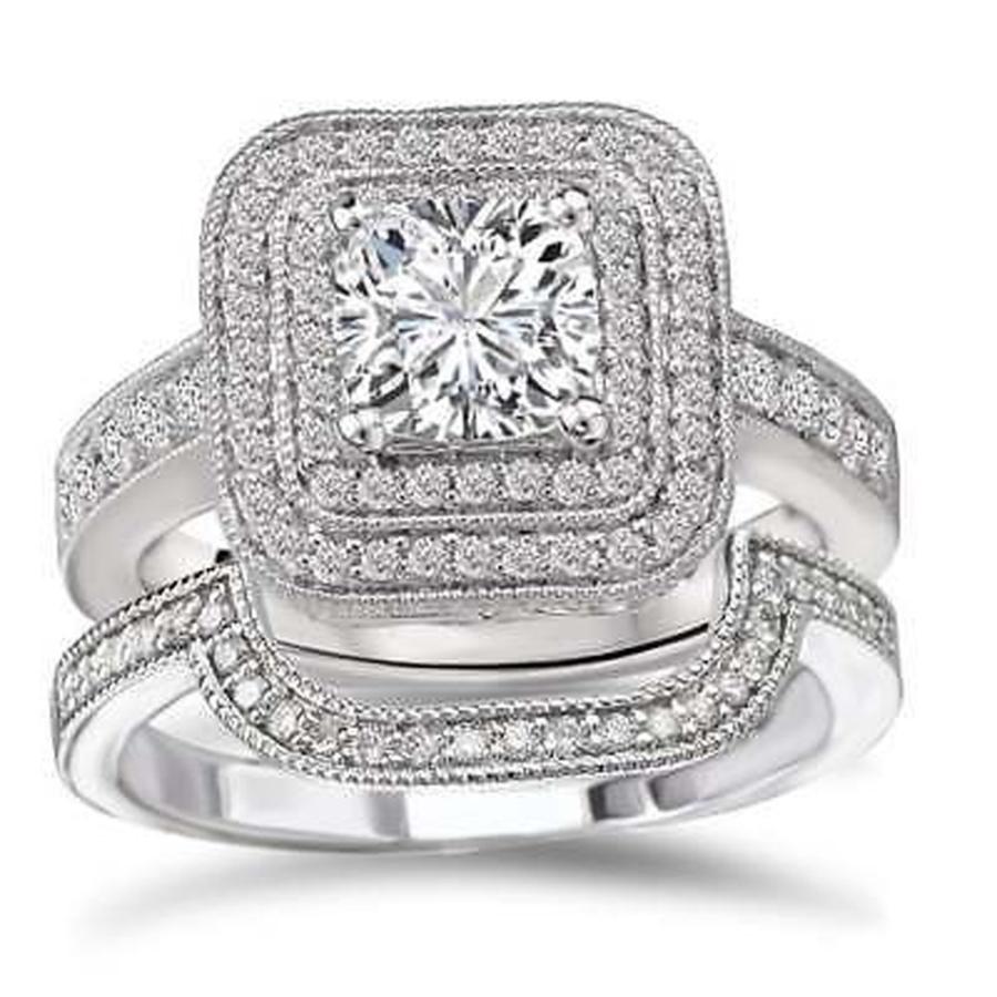 SIZE 8 Elite Vintage 4 CT Princess Cut CZ Bridal Engagement Wedding Ring Set