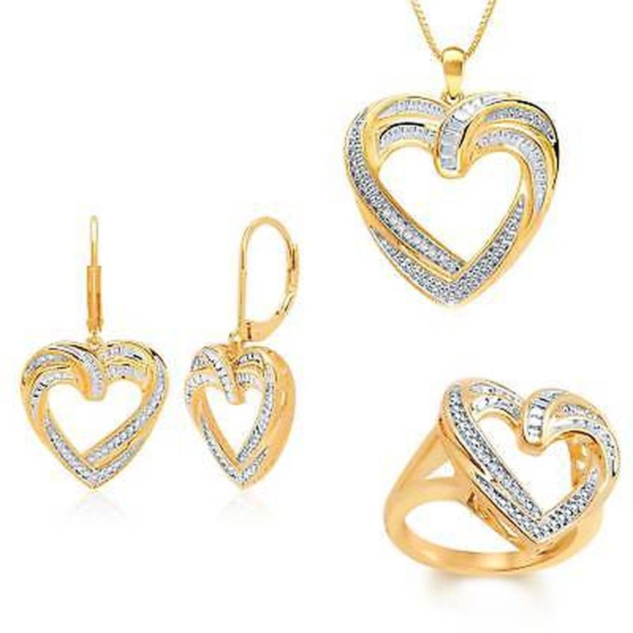 希少 大人気 Divina 海外セレクトブランド ゴールド Over ブラス 1 10ct Tdw ダイヤモンド ハート ペンダント 3 Piece パンダストア 通販 Yahoo ショッピング 新発売の Www Yalaphone Com