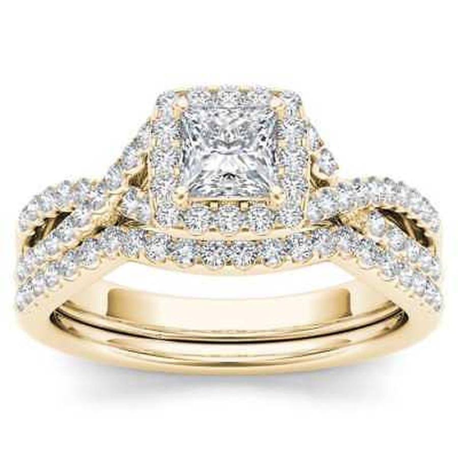 婚約指輪 ドクール De Couer 14k Yellow Gold 1ct Tdw Diamond Criss Cross Halo Engagement Ring Set Acendrado Com Co