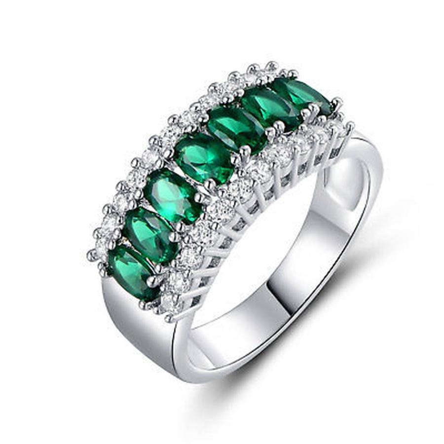 いラインアップ Emerald Oval-cut Plated Rhodium ピアモントジュエリー Quartz Green - Ring Zirconia Cubic and エンゲージリング