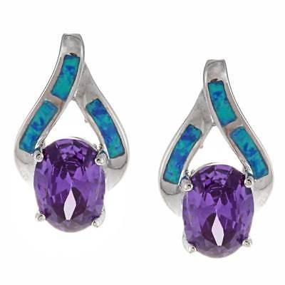 低価格の ラプレシオサ Earrings Opal Blue Created and CZ Purple Silver Sterling Preciosa La ジェムストーン ネックレス、ペンダント