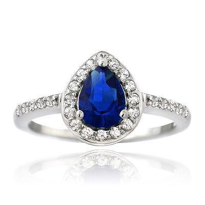 「かわいい～！」 925 ジェムストーン 海外セレクション シルバー リング ティアドロップ Sapphire ホワイト & ブルー Created 指輪