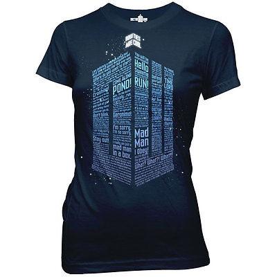 T Shirt Junior Womens Licensed Quotes Text Logo Tardis Dw Who Doctor ドクターフー Tシャツ アメリカ人気キャラクター Blue S その他トップス 全品送料無料 Mea Classera Com