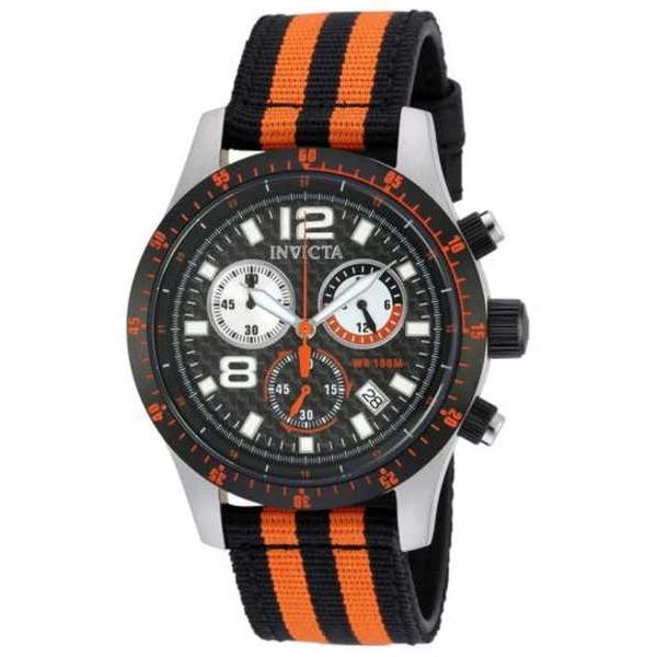 2021超人気 & オレンジ メンズ Invicta インヴィクタ 腕時計 ブラック 腕時計 ストラップ ナイロン Fiber Carbon クロノグラフ Speedway 腕時計