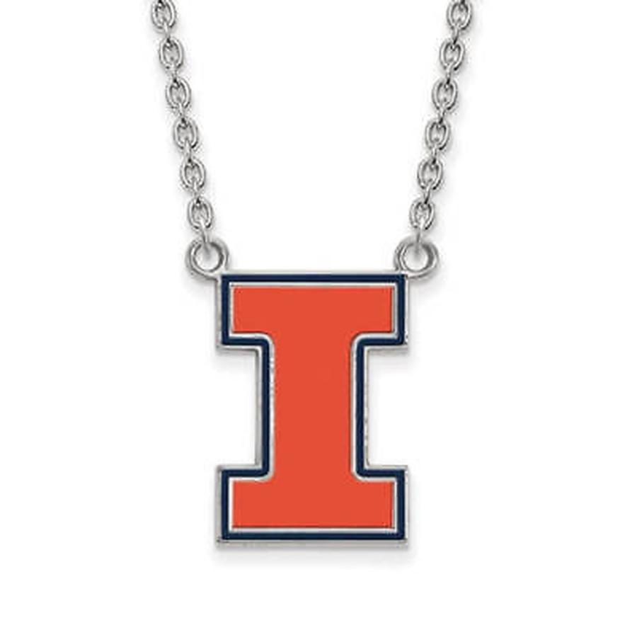【新作からSALEアイテム等お得な商品満載】 ストーンのついていない貴金属 ロゴアート Sterling Silver LogoArt University of Illinois Large Enamel Pendant with Neckl, オーセル 0229641d