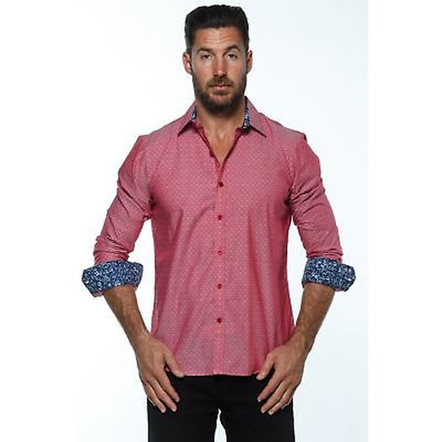 大人も着やすいシンプルファッション 海外買付直輸入セレブ愛用ブランド商品 アンブランデッド Isaac B メンズ Red Cotton Long Sleeve Button Down Shirt トップス